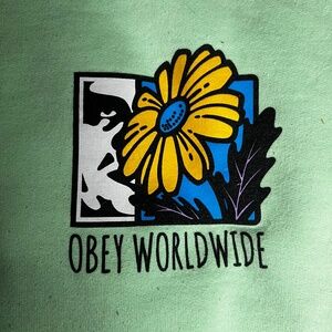 Light Green Obey Dandelion and Face Print Hoodie